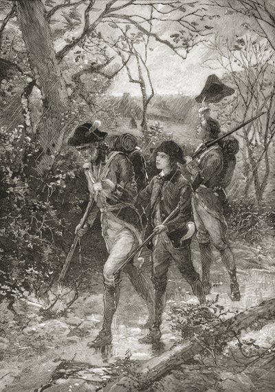 Pai e Filhos pela Liberdade, de &39;Uma Breve História dos Estados Unidos&39;, publicado pela AS Barnes und Co. em 1885 (lito) de American School
