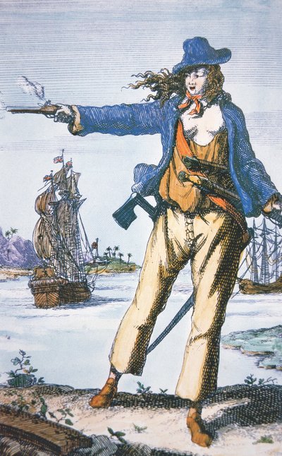Pirata Feminino, Anne Bonny (b.1697) (gravura colorida) de American School