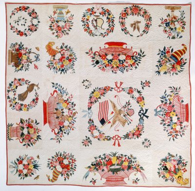 Edredão de bandeira e flor, c.1860 (algodão) de American School