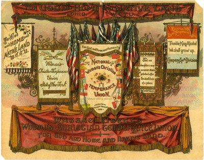 Para Deus e Lar e Terra Nativa ... União de Temperança Cristã da Mulher, Bandeiras de Batalha do Exército da Fita Branca, 1885 de American School
