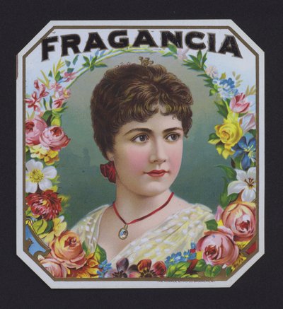 Fragrância, rótulo de charuto (chromolitho) de American School