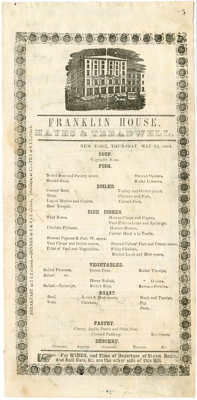 Franklin House Menu para 23 de maio de 1844, 1844 (menu gravado) de American School
