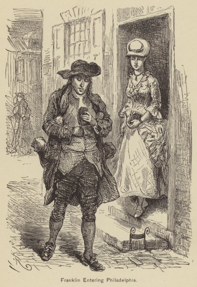 Franklin entrando na Filadélfia (gravura) de American School