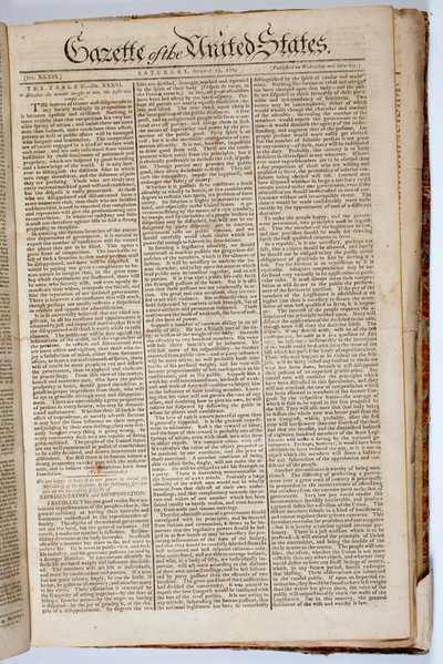 Primeira Página da Gazeta dos Estados Unidos, 15 de abril de 1789 de American School
