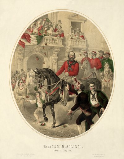 Garibaldi, entra em Nápoles, pub. 1860 (gravura colorida à mão) de American School