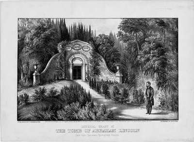 General Grant no túmulo de Abraham Lincoln, Oak Ridge Cemitério, Springfield, Illinois, pub. por Currier & Ives, 1868 de American School