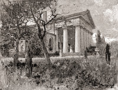 A casa do General Robert E. Lee, em Arlington, Virgínia, no século XIX, da "The Century Illustrated Monthly Magazine", publicada em 1884 (gravura) de American School