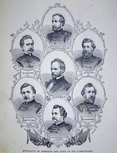 General William Tecumseh Sherman (1820-91) e alguns de seus Comandantes do Exército da União (gravura) de American School