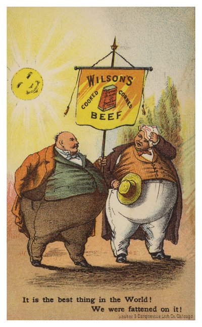 Senhores carregando Wilsons Corned Beef Banner de American School