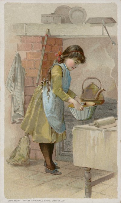 Menina, assando, em, cozinha de American School