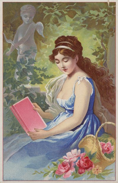 Garota de vestido azul, lendo o livro de American School