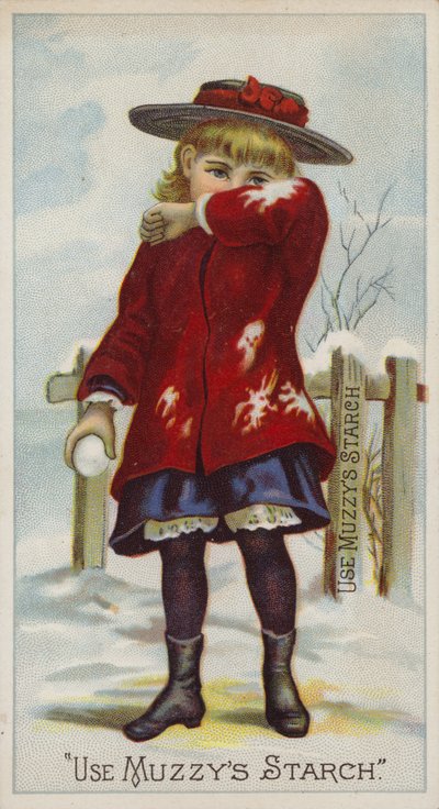 Menina com bola de neve na mão, protegendo o rosto de American School