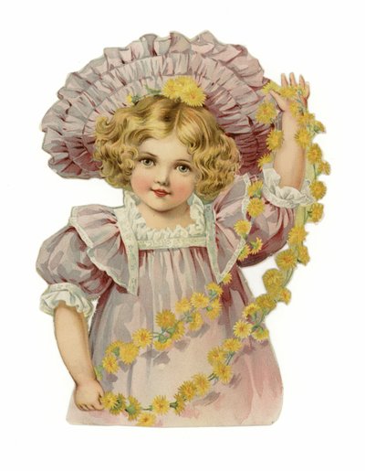 Menina, guirlanda, flores de American School