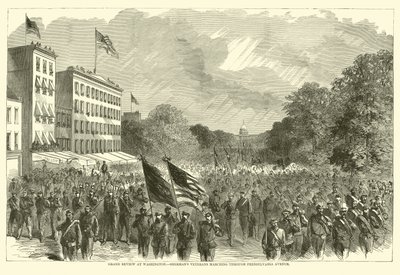 Grande revisão em Washington, veteranos de Shermans marchando pela Pennsylvania Avenue, em maio de 1865 de American School