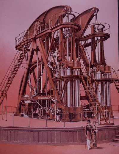 Grande máquina a vapor Corliss na Exposição da Filadélfia de American School