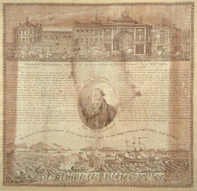 Lenço comemorativo da chegada do General Lafayette (1757-1834) em 1824 (algodão) de American School