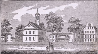 Universidade de Harvard, Cambridge, de "Historical Collections of Massachusetts", de John Warner Barber, 1839 de American School