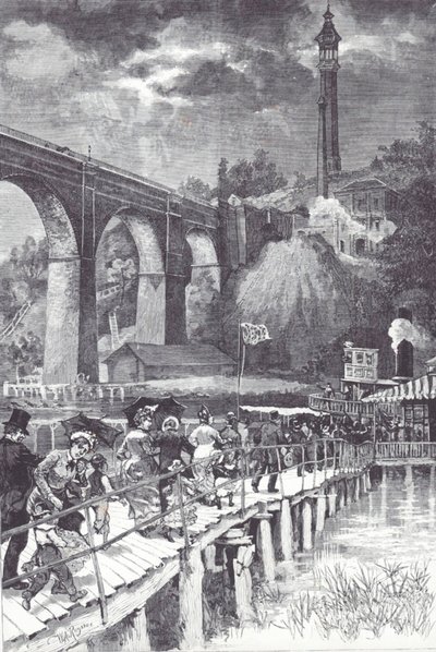 Ponte alta sobre o rio Harlem, transportando água doce do condado de Westchester para o reservatório do Central Park. de American School