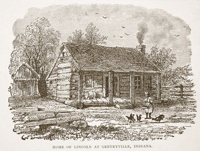 Casa de Lincoln em Gentryville, Indiana, de um pub de livros. 1896 de American School