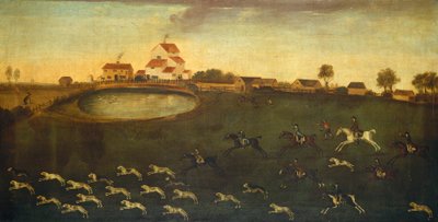 Cena de caça com um lago, do século 18 de American School