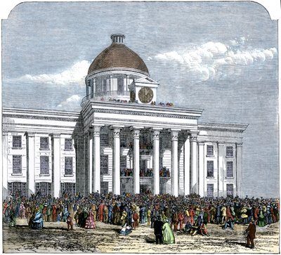 Tomada de posse do Presidente Jefferson Davis como Hwas do Estado Confederado da América, Câmara Municipal de Montgomery, Alabama de American School