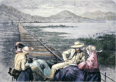 Carro de inspeção na Pacific Railroad, c.1870 (gravura colorida) de American School