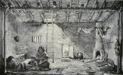 Interior de uma casa pueblo, c.1880 (gravura) de American School