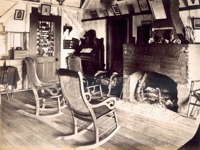 Interior, de, um, americano, madeira, cabana, c.1880s de American School