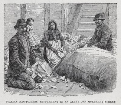 Assentamento de Rag-Pickers italianos em um beco da Mulberry Street (litho) de American School