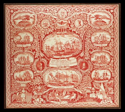 Lenço comemorativo das vitórias da guerra de 1812, c.1815 (algodão) de American School