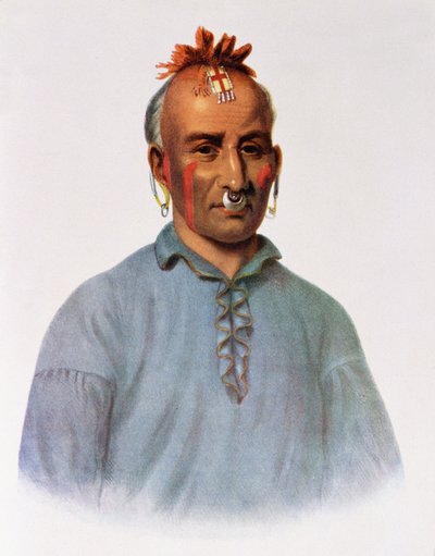 Kish-Kal-Wa, um chefe Shawnee, ilustração de "As tribos indígenas da América do Norte, Vol. 1", por Thomas L. McKenney e James Hall, pub. John Grant de American School