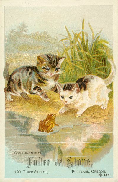 Gatinhos que encontram uma rã (cromolitho) de American School