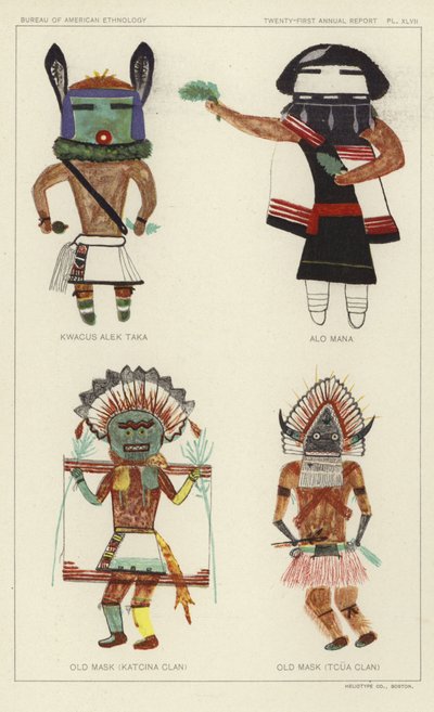 Kwacus Alek Taka, Alo Mana, Máscara antiga (Clã Katcina), Máscara antiga (Clã Tcua) (litografia a cores) de American School