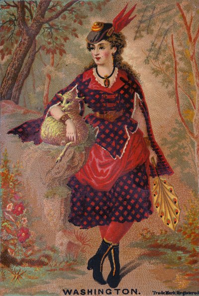 Senhora, segurando, cordeiro de American School