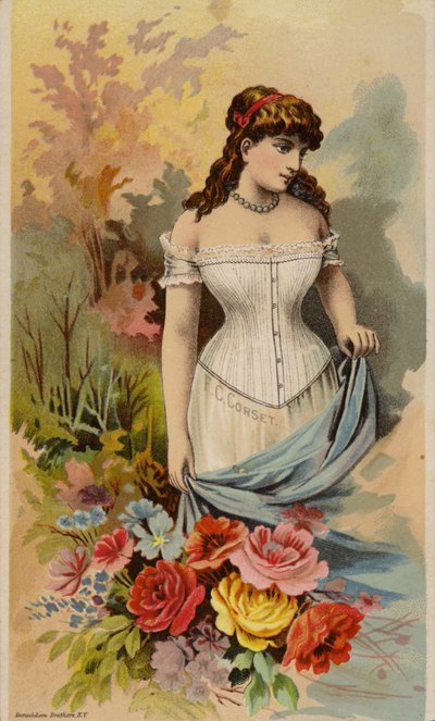 Senhora vestindo espartilho de American School