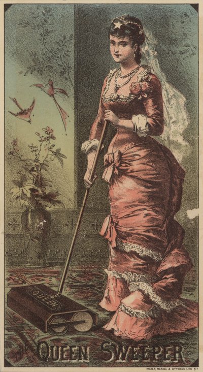 Senhora, usando, rainha, tapete, Sweeper de American School