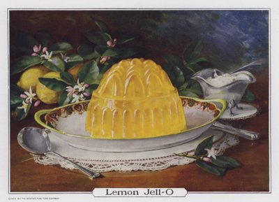 Lemon Jell-O, anúncio produzido para a Genesee Pure Food Company, Le Roy, Nova Iorque, EUA (litografia a cores) de American School