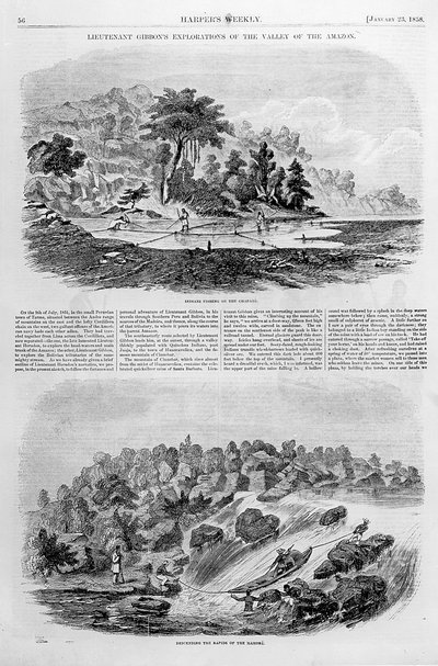 Explorações do Vale do Amazonas, do Tenente Gibbon, de &39;Harper&39;s Weekly&39;, 23 de janeiro de 1838 de American School