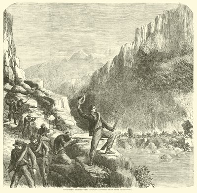 Longstreets atiradores atacando um trem federal acima de Chattanooga, outubro de 1863 de American School