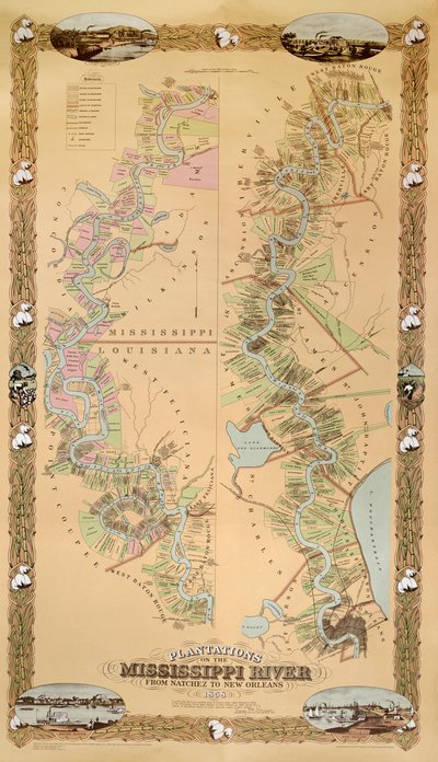 Mapa representando plantações no rio Mississippi de Natchez para Nova Orleans, 1858 de American School