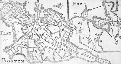Mapa de Boston, impresso em Bickerstaffs Albany Almanack, 1776 (impressão) de American School