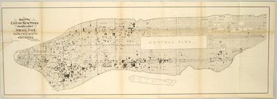 Mapa da Cidade de Nova Iorque mostrando a Localização da Varíola, de 1 de Maio de 1874 a 30 de Abril de 1875. de American School