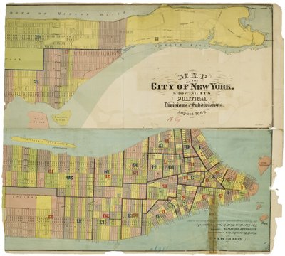 Mapa da cidade de Nova Iorque, mostrando as suas divisões e subdivisões políticas de American School