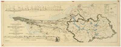 Mapa do novo Aqueduto de Croton, do antigo aqueduto e do oleoduto do Rio Bronx e também das bacias hidrográficas de Croton, Bronx de American School