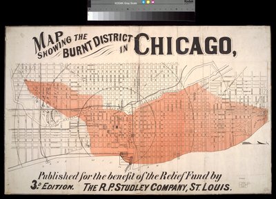 Mapa mostrando o distrito queimado em Chicago, c.1872 de American School