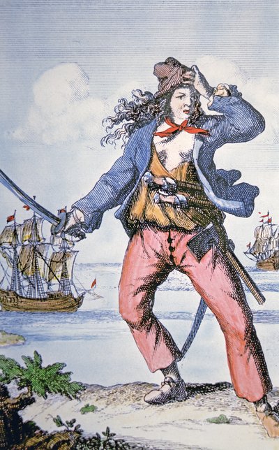 Mary Read, pirata feminina (gravura colorida) de American School
