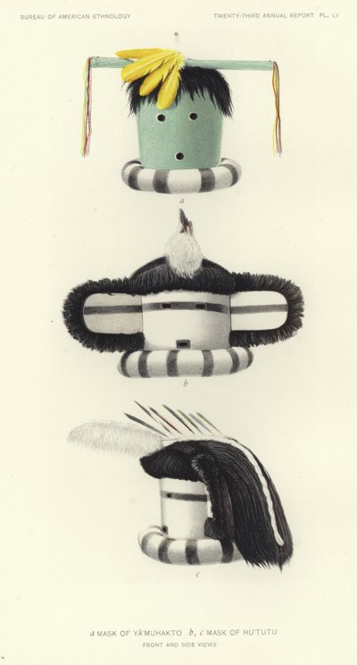 Máscara de Yamuhakto e máscara de Hututu (litografia a cores) de American School