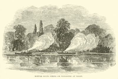 Barcos de morteiros atirando em Vicksburg à noite, julho de 1862 de American School