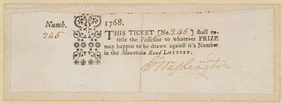 Bilhete da loteria da estrada da montanha, assinado por George Washington (1732-99) 1768 (tinta no papel) de American School