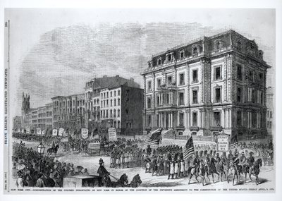 Cidade de Nova Iorque: Demonstração dos Habitantes Coloridos de Nova Iorque em Honra à Adoção da Décima Quinta Emenda à Constituição dos Estados Unidos, 8 de abril de 1870, do 